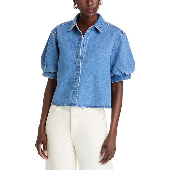 Frame 'The Billow' Blue Lyocell Short Sleeve Shirt Size XS - Picture 1 of 4